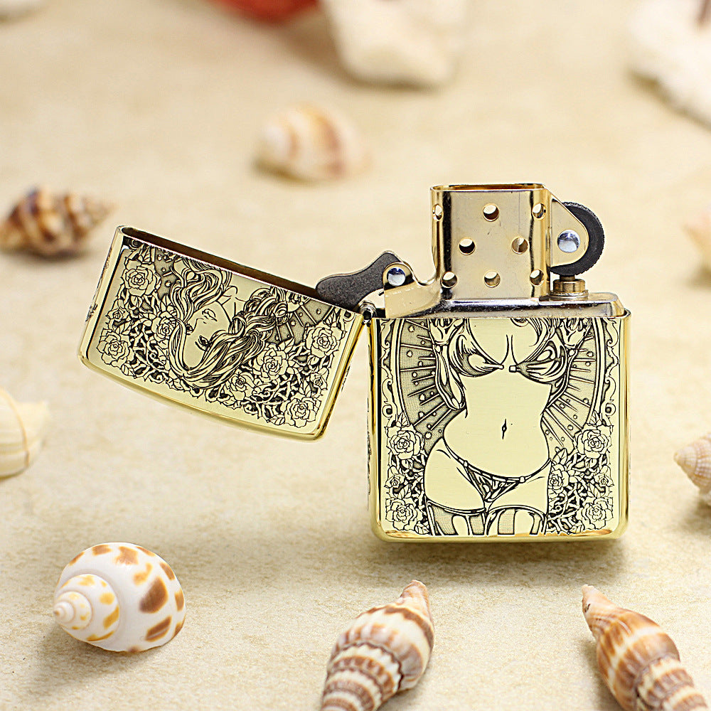 Zippo Vintage Bronze Intricate Engraved Skull Pin-Up Maiden Character Collection - CC153
