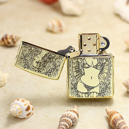 Zippo Vintage Bronze Intricate Engraved Skull Pin-Up Maiden Character Collection - CC153