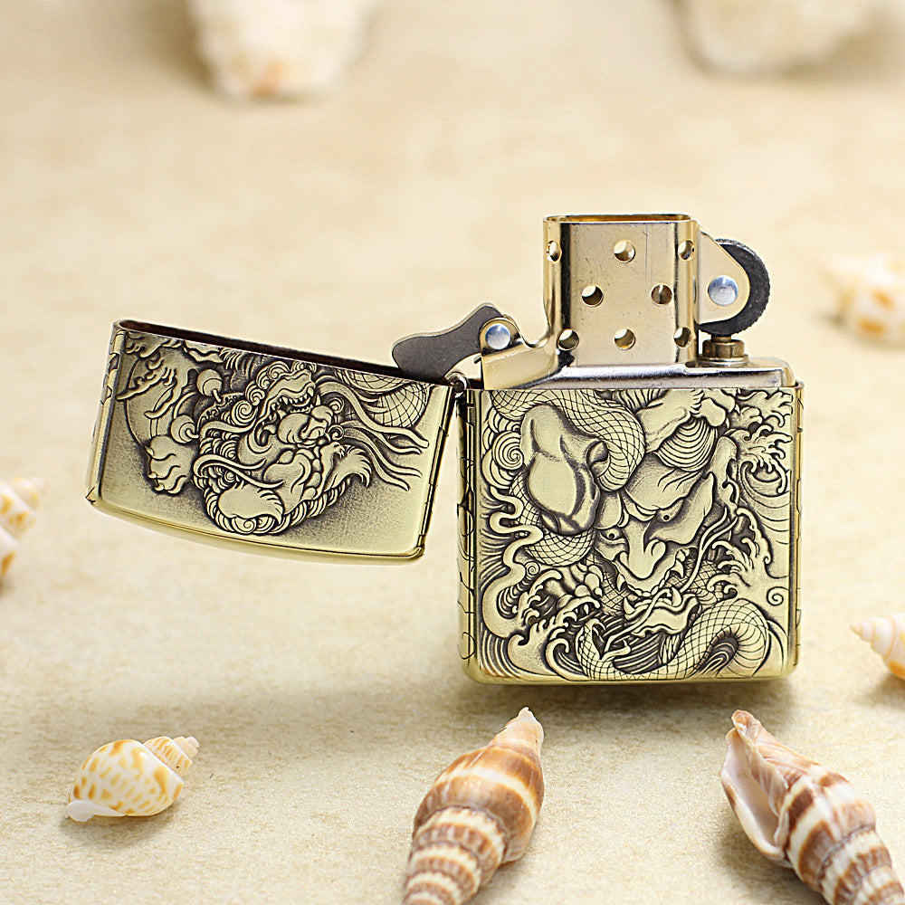 Zippo Vintage Bronze Intricate Engraved Mythical Tang Lion and Demon 3d-embossed - CC145