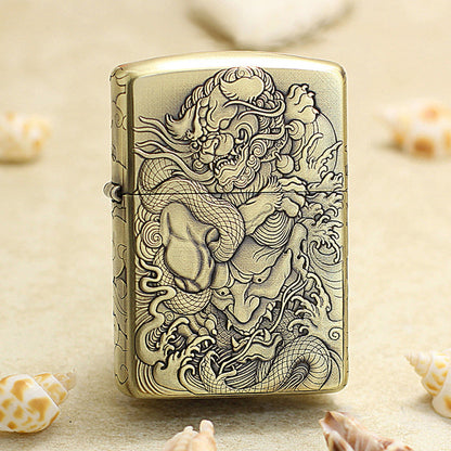 Zippo Vintage Bronze Intricate Engraved Mythical Tang Lion and Demon 3d-embossed - CC145
