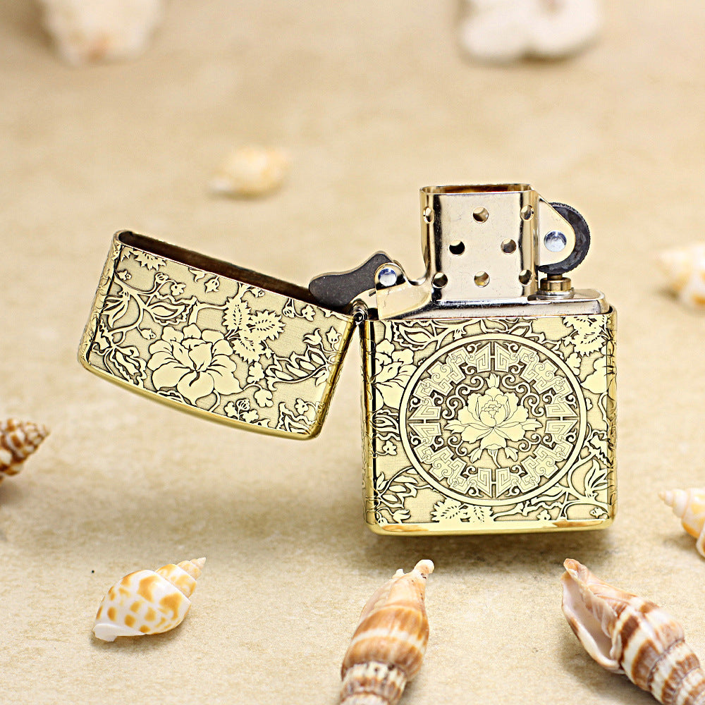Zippo Vintage Bronze Intricate Engraved Peony Flower Riches and Honor - CC161