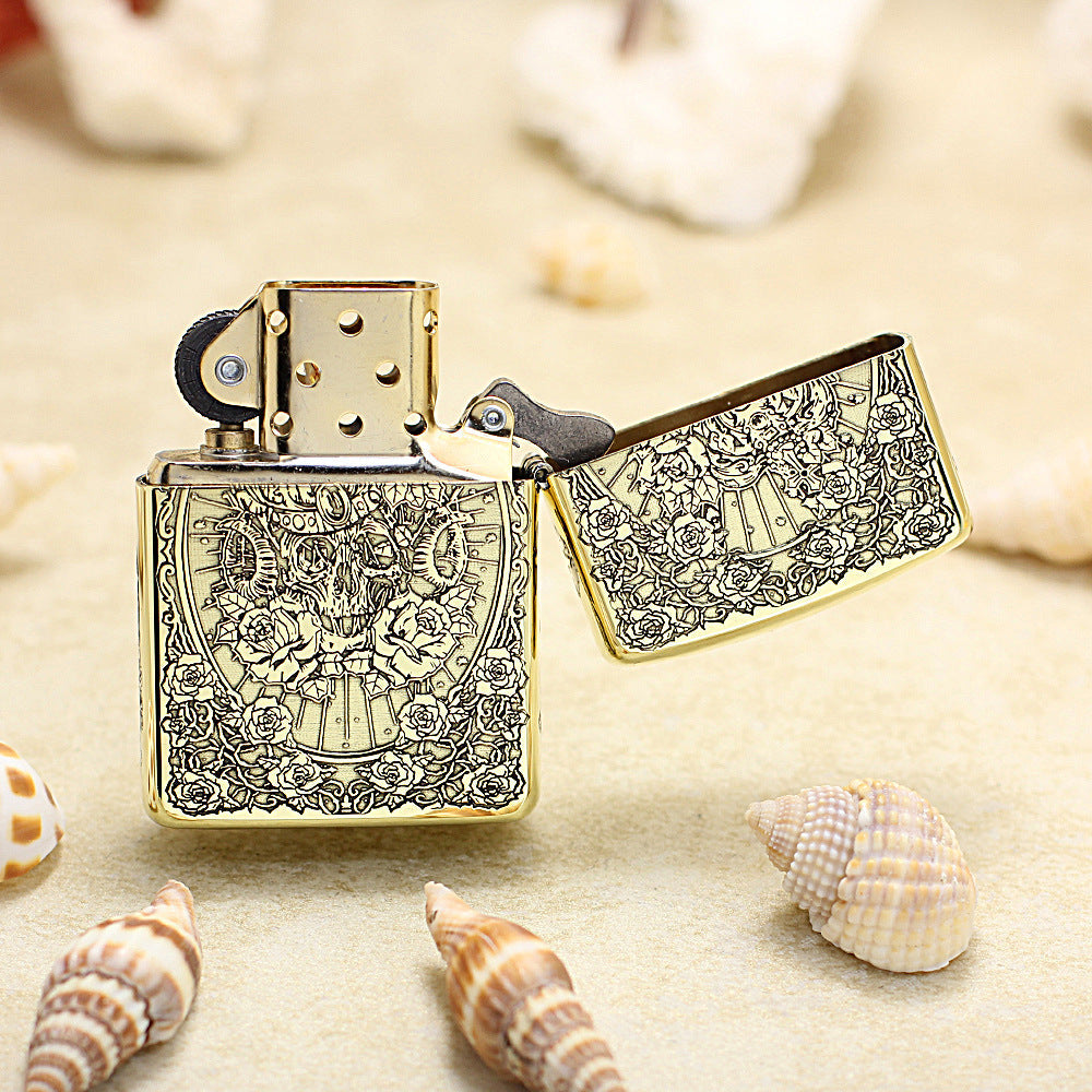 Zippo Vintage Bronze Intricate Engraved Skull Pin-Up Maiden Character Collection - CC153