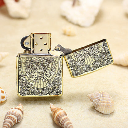 Zippo Vintage Bronze Intricate Engraved Skull Pin-Up Maiden Character Collection - CC153