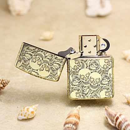 Zippo Vintage Bronze Intricate Engraved Skulls and Roses Pattern - CC164