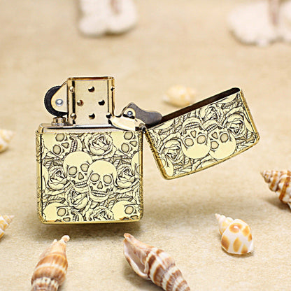 Zippo Vintage Bronze Intricate Engraved Skulls and Roses Pattern - CC164