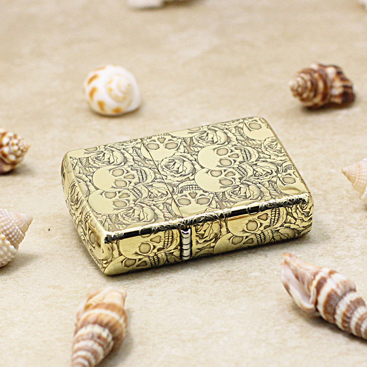 Zippo Vintage Bronze Intricate Engraved Skulls and Roses Pattern - CC164
