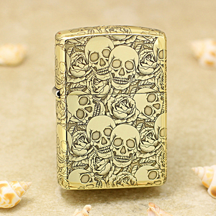 Zippo Vintage Bronze Intricate Engraved Skulls and Roses Pattern - CC164