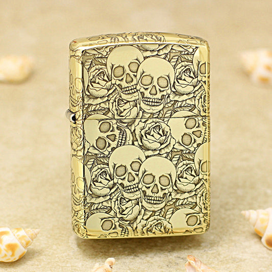 Zippo Vintage Bronze Intricate Engraved Skulls and Roses Pattern - CC164
