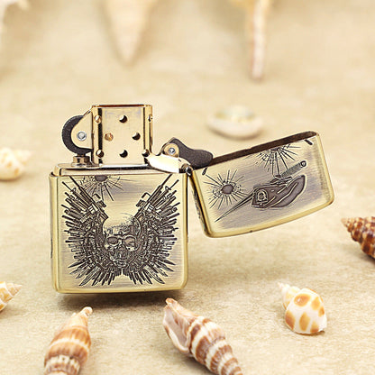 Zippo Vintage Bronze Intricate Engraved The Expendables Skull and Raven - CC156
