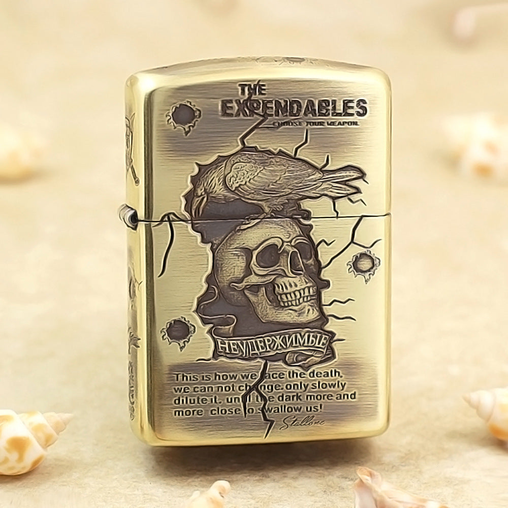 Zippo Vintage Bronze Intricate Engraved The Expendables Skull and Raven - CC156