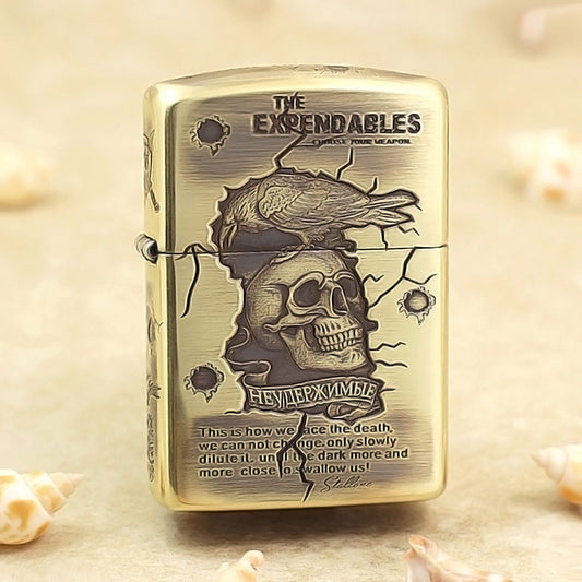 Zippo Vintage Bronze Intricate Engraved The Expendables Skull and Raven - CC156