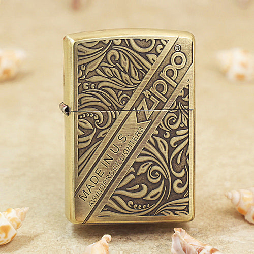 Zippo Vintage Bronze 'Diagonal Logo Scrollwork' - CC29