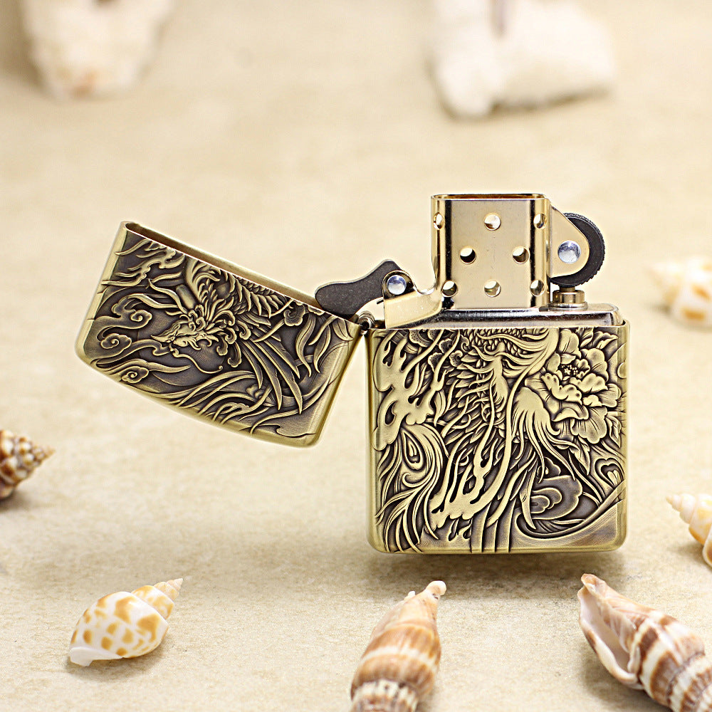 Zippo Vintage Bronze Complete Chiseled Phoenix and Peony 3d-embossed - CC113