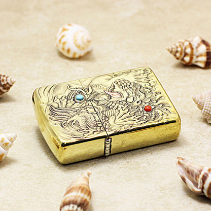 Zippo Vintage Bronze Complete Chiseled Pixiu Double Gemstone - CC112