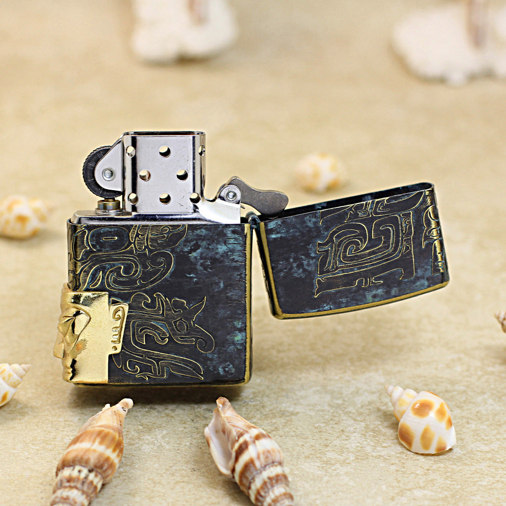 Zippo Vintage Bronze Sanxingdui Human Face Medallion - CC105