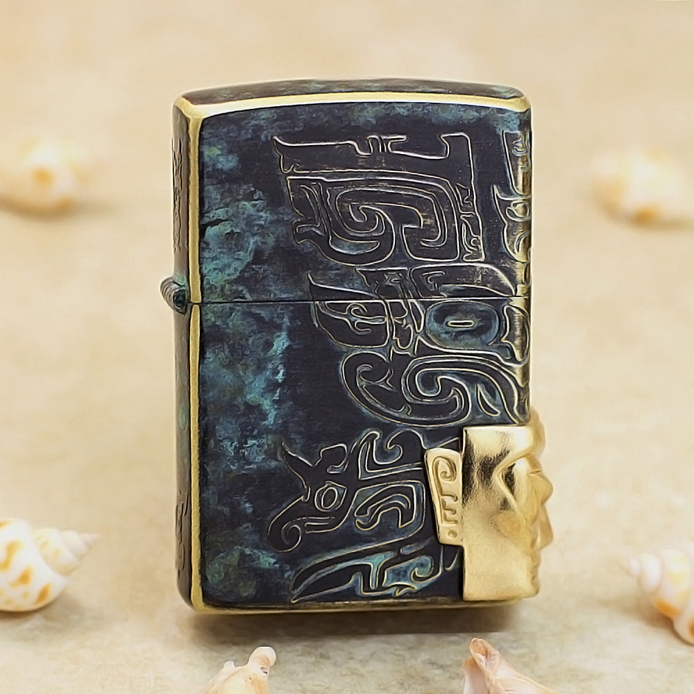 Zippo Vintage Bronze Sanxingdui Human Face Medallion - CC105