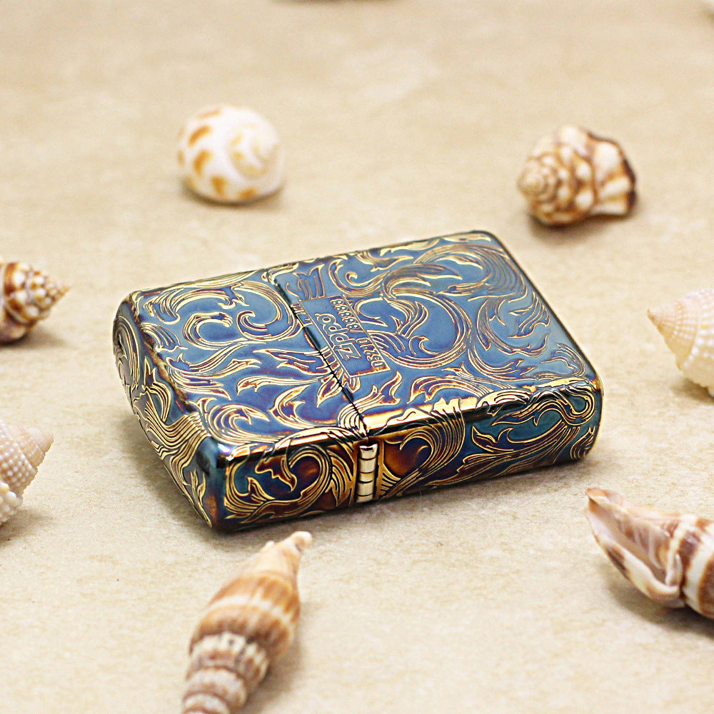 Zippo Vintage Gold Botanical Pattern (Five-Sided Engraving Series) - JP01