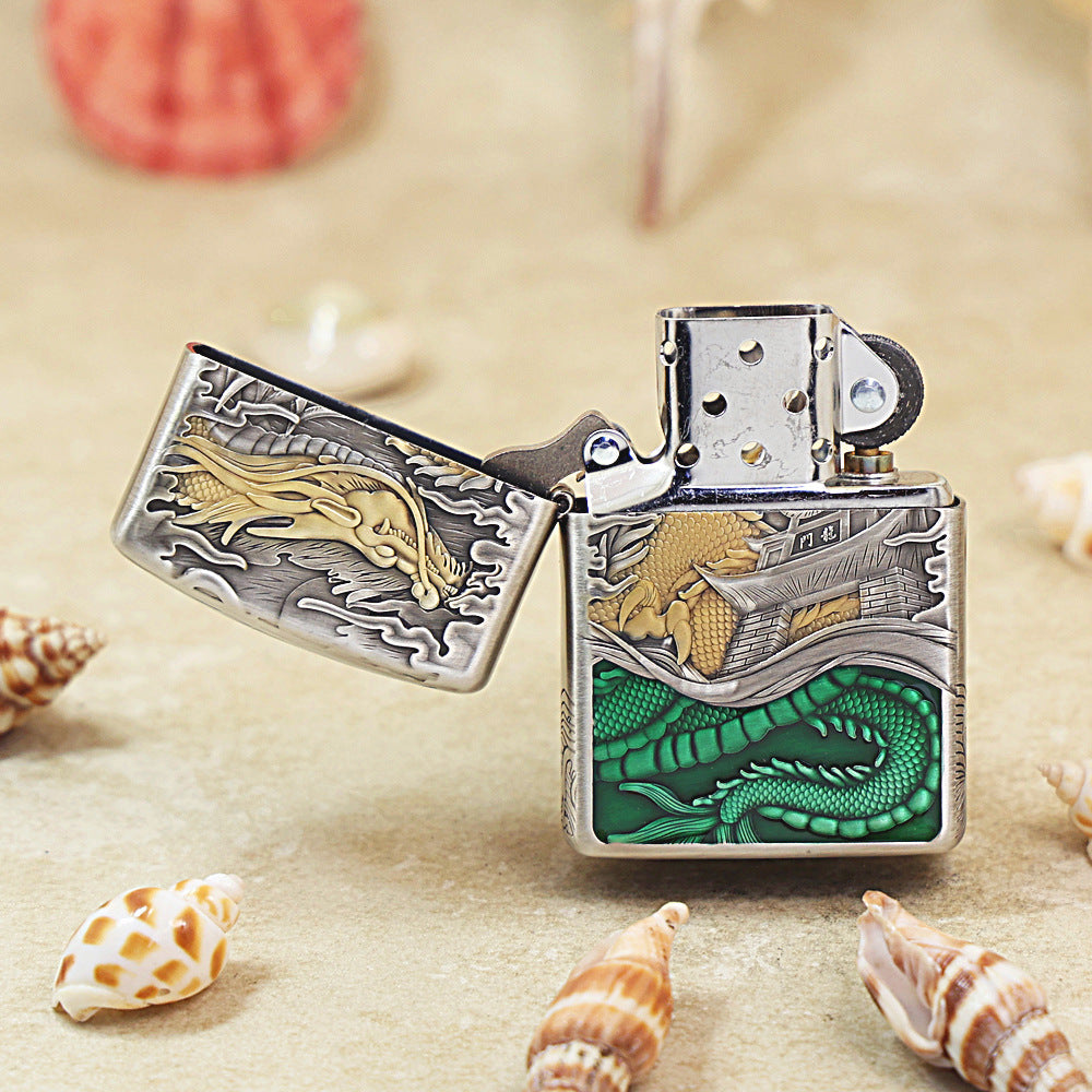 Zippo Vintage Argent & Gold-Layered 'Carp Leaping Over the Serpent Gate' - 162-DS54