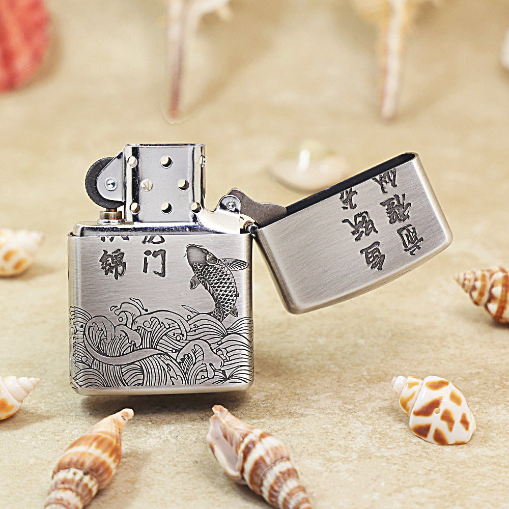 Zippo Vintage Argent & Gold-Layered 'Carp Leaping Over the Serpent Gate' - 162-DS54