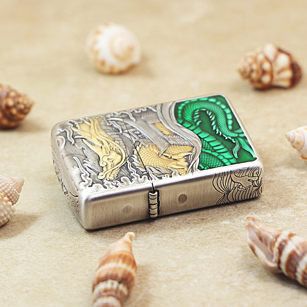 Zippo Vintage Argent & Gold-Layered 'Carp Leaping Over the Serpent Gate' - 162-DS54