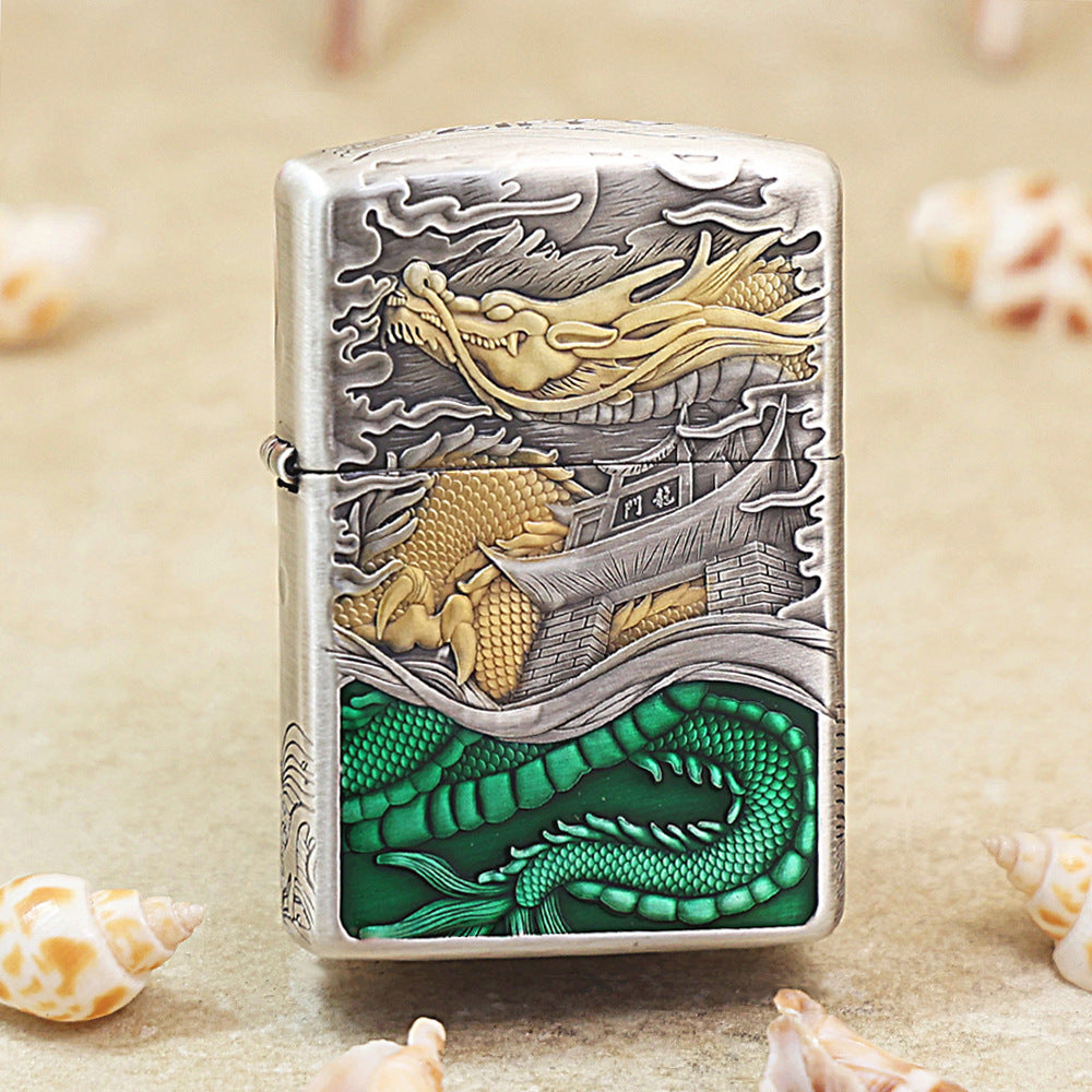 Zippo Vintage Argent & Gold-Layered 'Carp Leaping Over the Serpent Gate' - 162-DS54