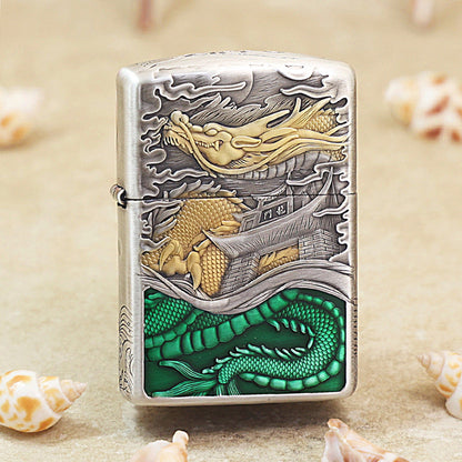 Zippo Vintage Argent & Gold-Layered 'Carp Leaping Over the Serpent Gate' - 162-DS54