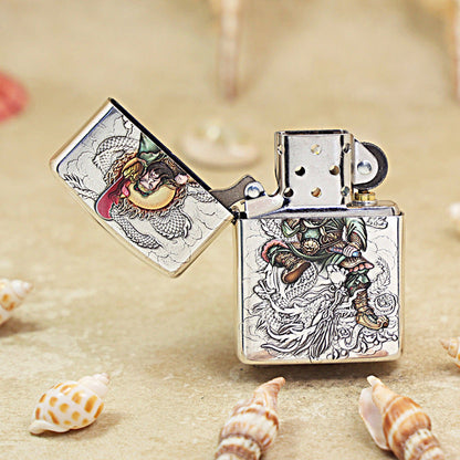 Zippo Vintage Argent 'Guan Yu Riding Dragon' Multi-Media Carving - DS116