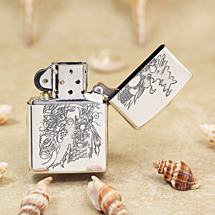 Zippo Vintage Argent 'Guan Yu Riding Dragon' Multi-Media Carving - DS116