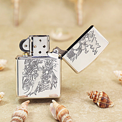 Zippo Vintage Argent 'Guan Yu Riding Dragon' Multi-Media Carving - DS116