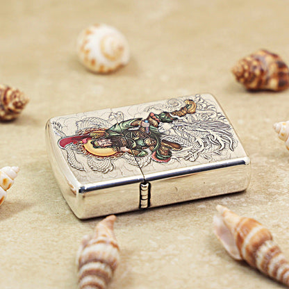Zippo Vintage Argent 'Guan Yu Riding Dragon' Multi-Media Carving - DS116
