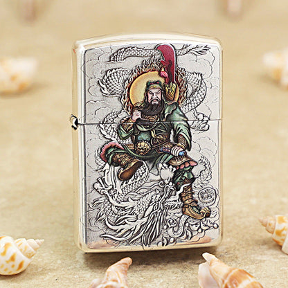 Zippo Vintage Argent 'Guan Yu Riding Dragon' Multi-Media Carving - DS116