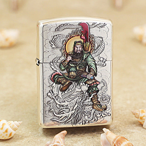 Zippo Vintage Argent 'Guan Yu Riding Dragon' Multi-Media Carving - DS116