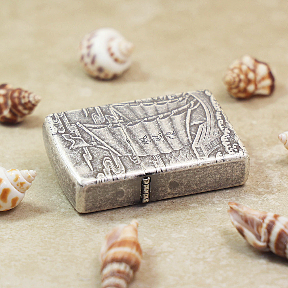 Zippo Vintage Argent 'Smooth Sailing' Junk Ship Intricate Carve - DS123