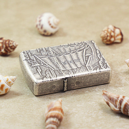Zippo Vintage Argent 'Smooth Sailing' Junk Ship Intricate Carve - DS123