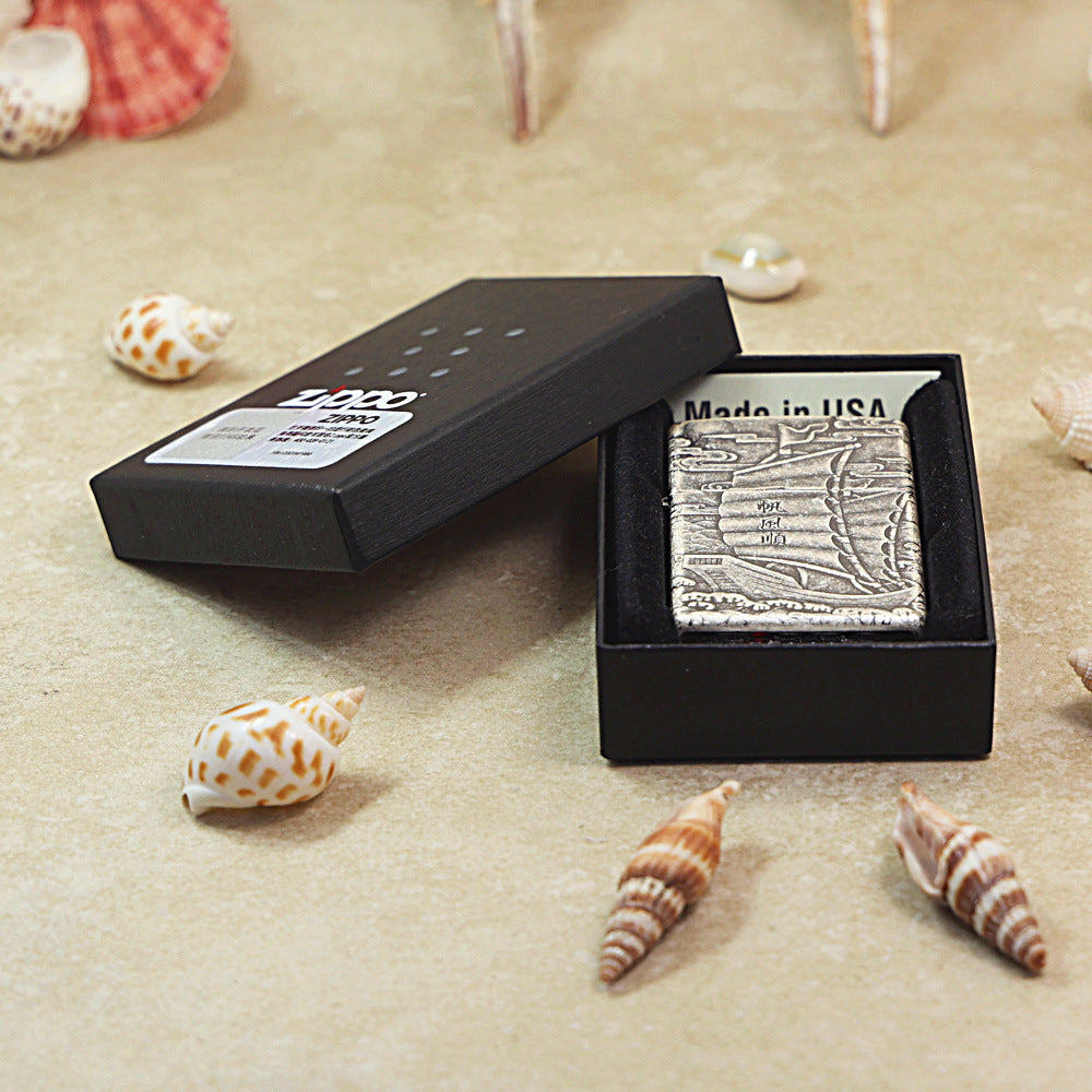 Zippo Vintage Argent 'Smooth Sailing' Junk Ship Intricate Carve - DS123