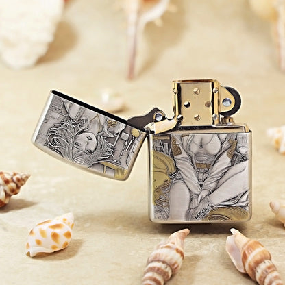 Zippo Vintage Argent Two-Finish 'Motorcycle Girl' - 162-DS67