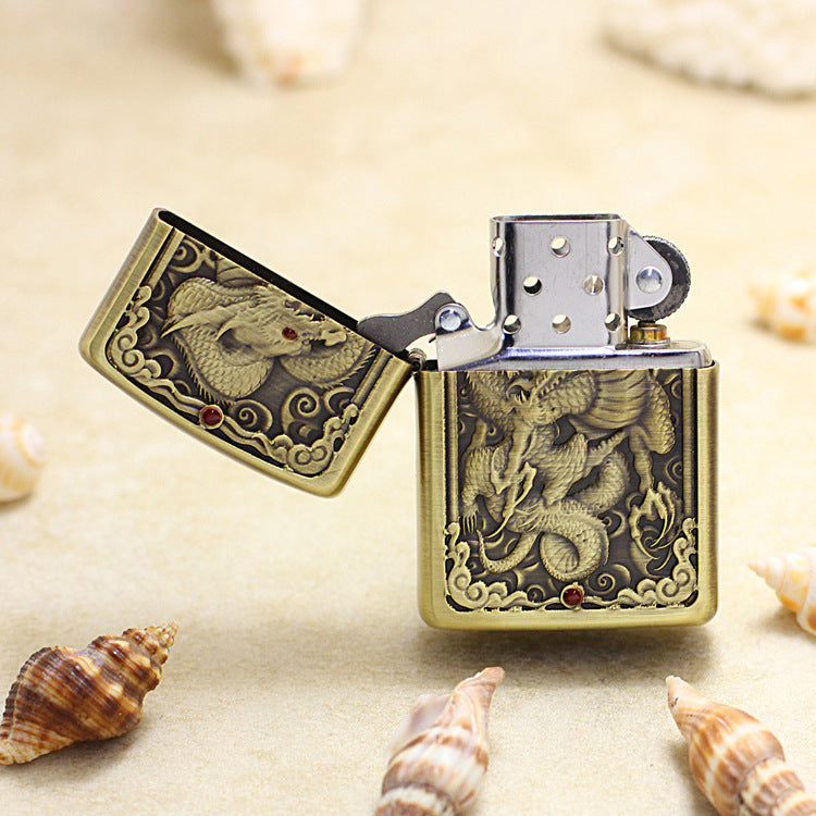 Zippo Heavy-duty Vintage Bronze Intricate Engraved Double Serpent 3d-embossed - CC126