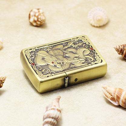Zippo Heavy-duty Vintage Bronze Intricate Engraved Double Serpent 3d-embossed - CC126