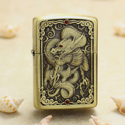 Zippo Heavy-duty Vintage Bronze Intricate Engraved Double Serpent 3d-embossed - CC126