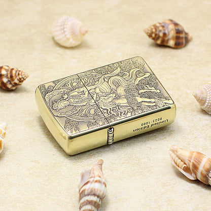 Zippo Heavy-duty Vintage Bronze Intricate Engraved Protector Shakyamuni Riding Horse - CC138