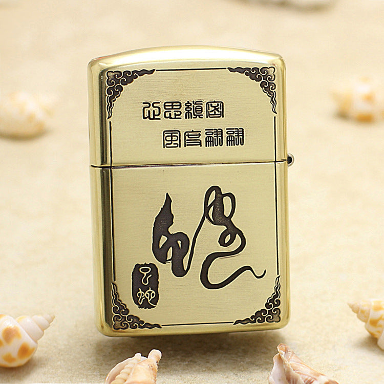 Zippo Heavy-duty Vintage Bronze Intricate Engraved Protector Shakyamuni and Cobra - CC130