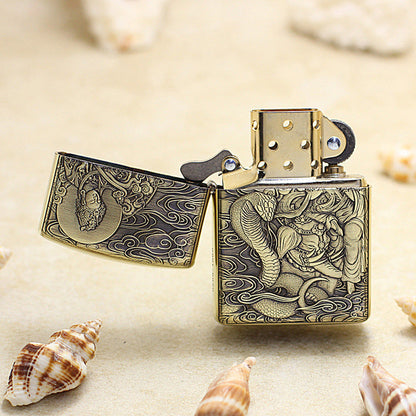 Zippo Heavy-duty Vintage Bronze Intricate Engraved Protector Shakyamuni and Cobra - CC130