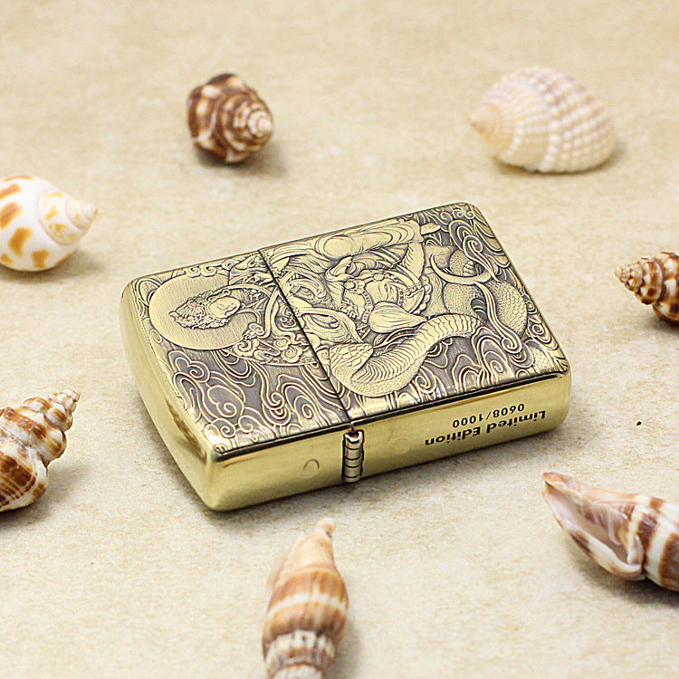 Zippo Heavy-duty Vintage Bronze Intricate Engraved Protector Shakyamuni and Cobra - CC130