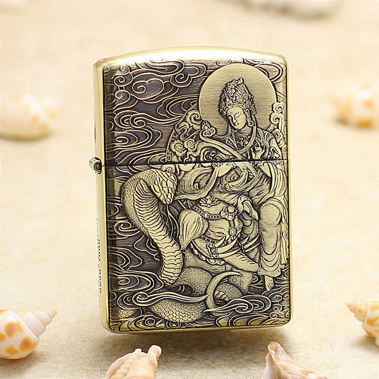 Zippo Heavy-duty Vintage Bronze Intricate Engraved Protector Shakyamuni and Cobra - CC130