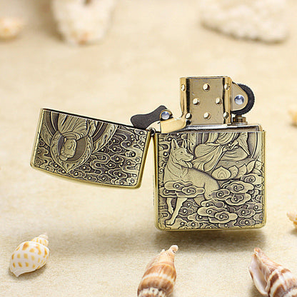 Zippo Heavy-duty Vintage Bronze Intricate Engraved Protector Shakyamuni and Dog - CC133