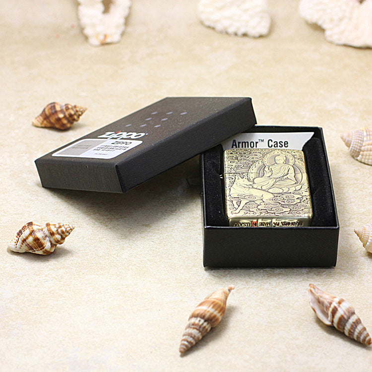 Zippo Heavy-duty Vintage Bronze Intricate Engraved Protector Shakyamuni and Dog - CC133
