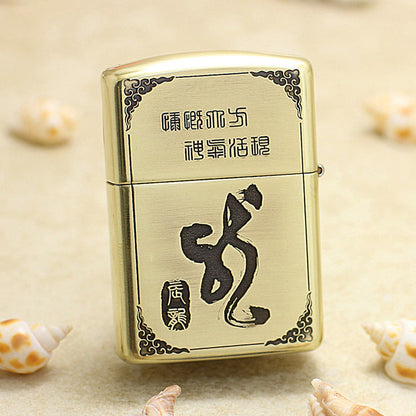 Zippo Heavy-duty Vintage Bronze Intricate Engraved Protector Shakyamuni and Serpent - CC137