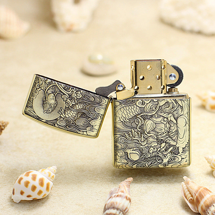 Zippo Heavy-duty Vintage Bronze Intricate Engraved Protector Shakyamuni and Serpent - CC137