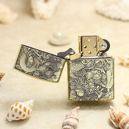 Zippo Heavy-duty Vintage Bronze Intricate Engraved Protector Shakyamuni and Serpent - CC137