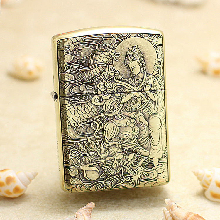 Zippo Heavy-duty Vintage Bronze Intricate Engraved Protector Shakyamuni and Serpent - CC137